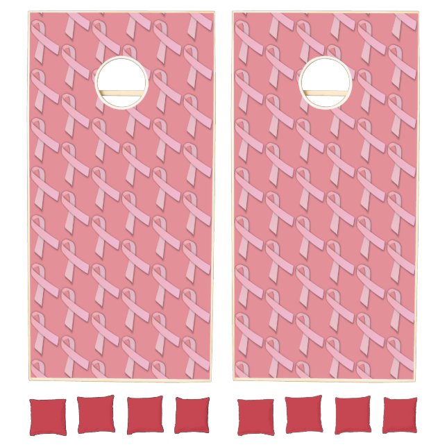 Pink Ribbons Tiled Pattern Cornhole Set (Set)