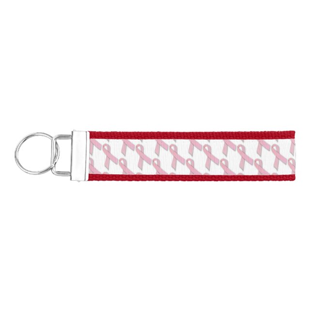 Pink Ribbons Tiled Pattern Wrist Keychain (Keys on Left)
