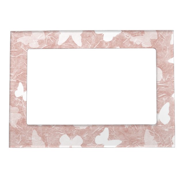 Pink Rice Paper Butterflies Magnetic Photo Frame (Front)