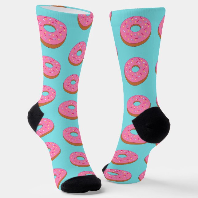 Pink Ring Donut - Fun Toon Food Novelty Socks (Angled)
