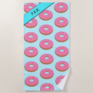 Pink Ring Donut Motif - Add Your Name / Initials Beach Towel
