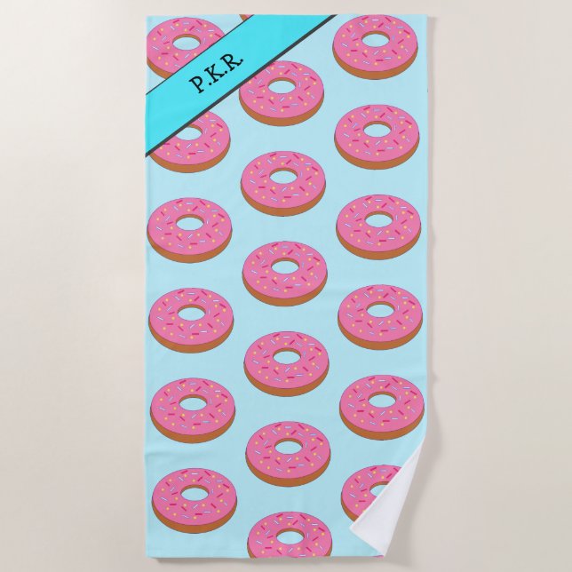 Pink Ring Donut Motif - Add Your Name / Initials Beach Towel (Front)