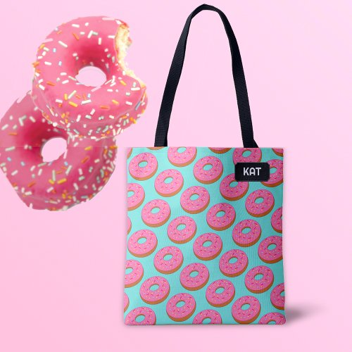 Pink Ring Donut Toon style _ your name  initials Tote Bag