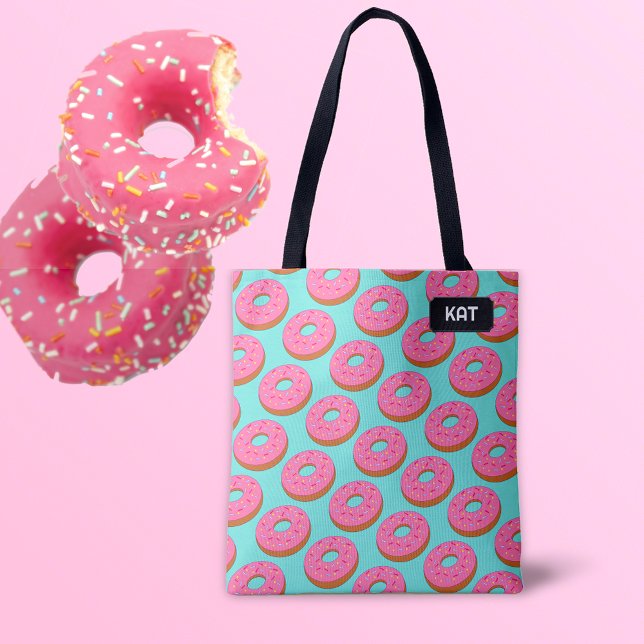 Pink Ring Donut Toon style - your name / initials Tote Bag (Creator Uploaded)