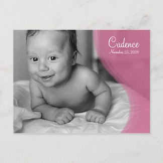 Pink Ripple Photo Birth Announcement Postcard