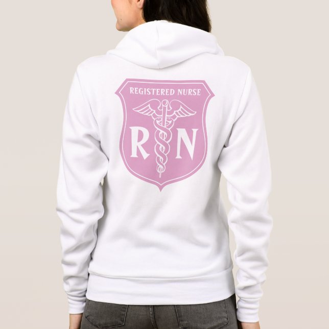 Pink RN nurse hoodie with caduceus symbol (Back)