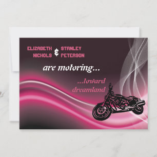 Pink road biker wedding invitation