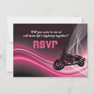Pink road biker wedding RSVP response card