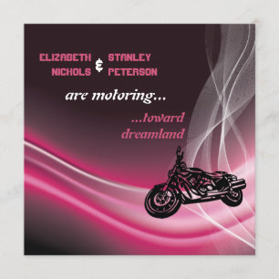 Pink road motorcycle biker wedding invitation