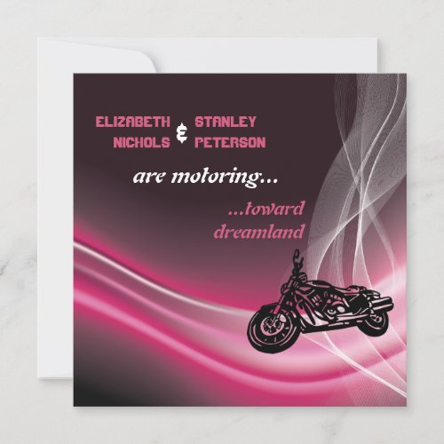 Pink road biker wedding invitation