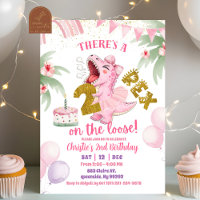 Pink Roaring Dinosaur 2-rex birthday Invitation