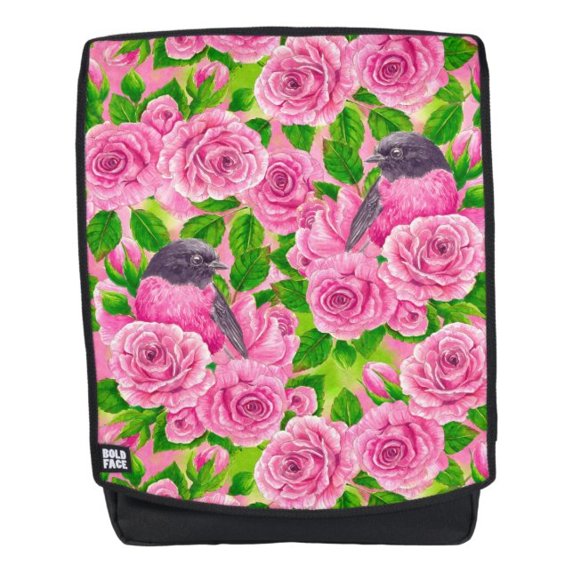 Pink Robin and roses Backpack (Front)