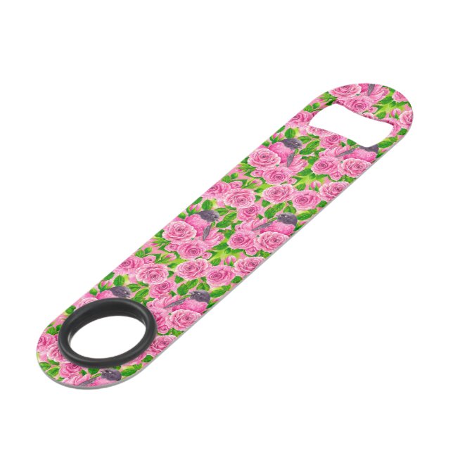 Pink Robin and roses Bar Key (Front Angled)