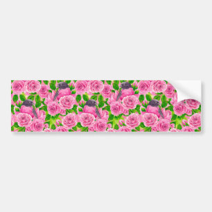 Pink Robin and roses Bumper Sticker