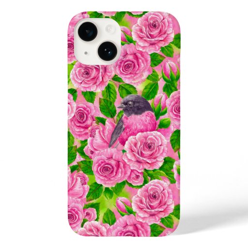 Pink Robin and roses Case-Mate iPhone 14 Case