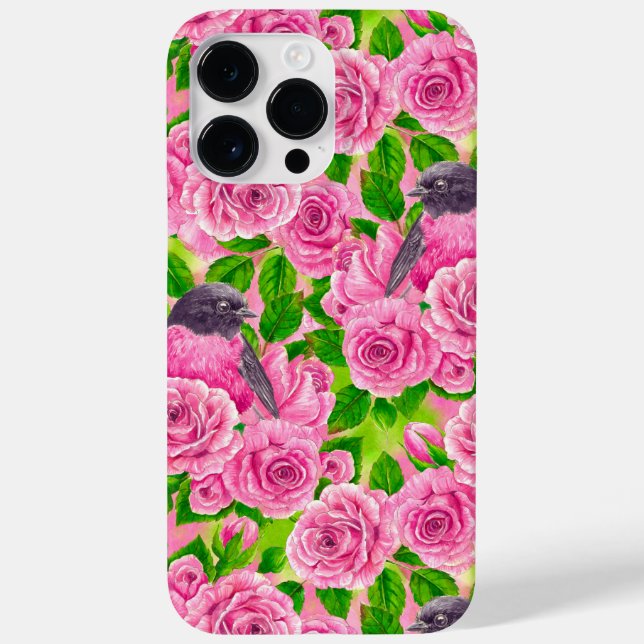 Pink Robin and roses Case-Mate iPhone Case (Back)