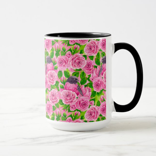 Pink Robin and roses Mug (Right)