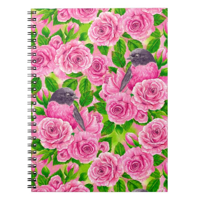 Pink Robin and roses Notebook (Front)