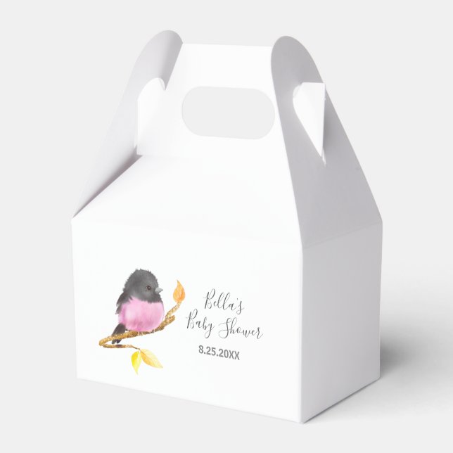 Pink Robin Bird Baby Shower Favor Boxes (Front Side)