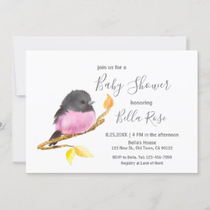 Pink Robin Bird Baby Shower Invitations
