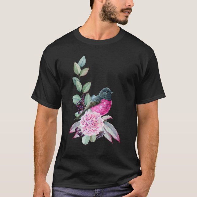 Pink Robin Bird On Eucalyptus  Birder T-Shirt (Front)