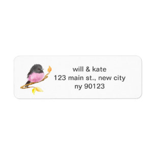 Pink Robin Bird Return Address Labels
