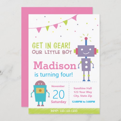 Pink Robot Birthday Part Invitation