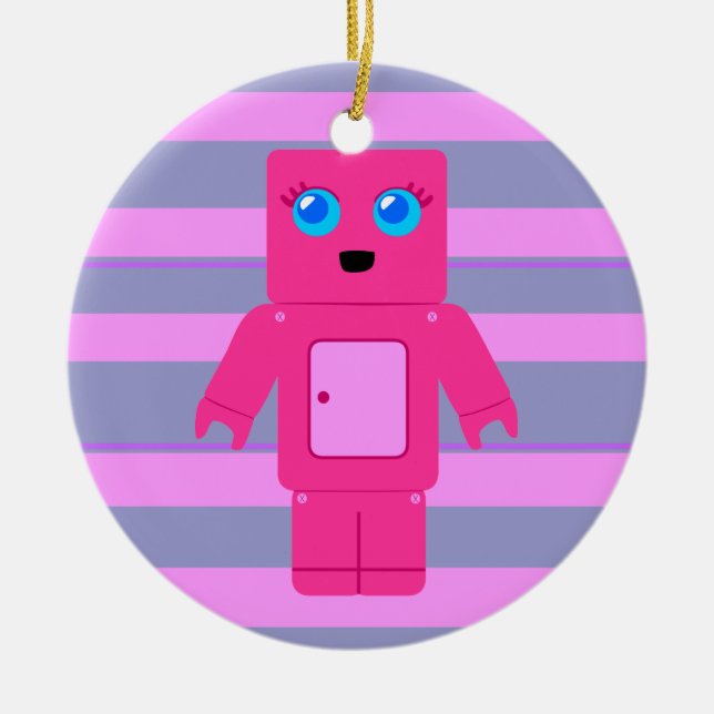 Pink Robot Ceramic Ornament (Front)
