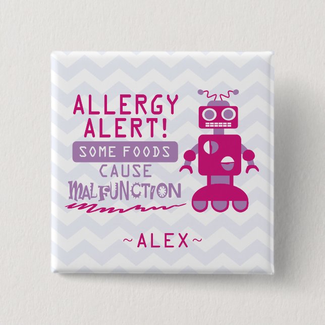 Pink Robot Food Allergy Alert Button (Front)