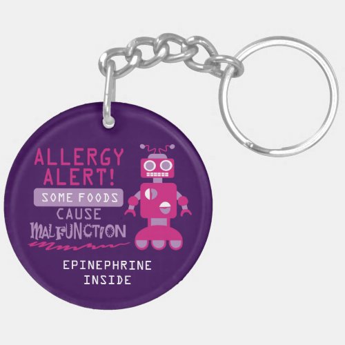Pink Robot Food Allergy Alert Kids Personalized Keychain