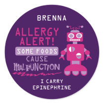 Pink Robot Food Allergy Alert Stickers