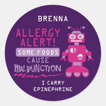 Pink Robot Food Allergy Alert Stickers by LilAllergyAdvocates at Zazzle