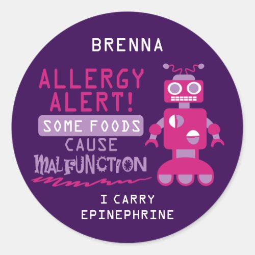 Pink Robot Food Allergy Alert Stickers