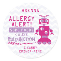 Pink Robot Food Allergy Alert Stickers