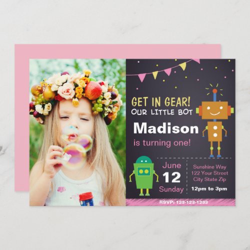 Pink Robot Invitation with photo