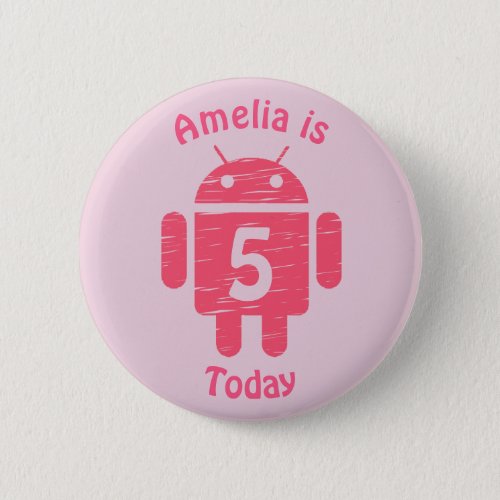 Pink Robot Kids Custom Birthday Button
