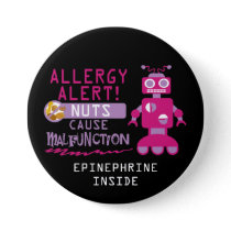 Pink Robot Nut Allergy Alert Girls Personalized Button