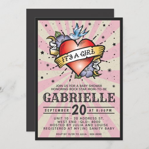 Pink Rock and Roll Tattoo Baby Shower Invitation