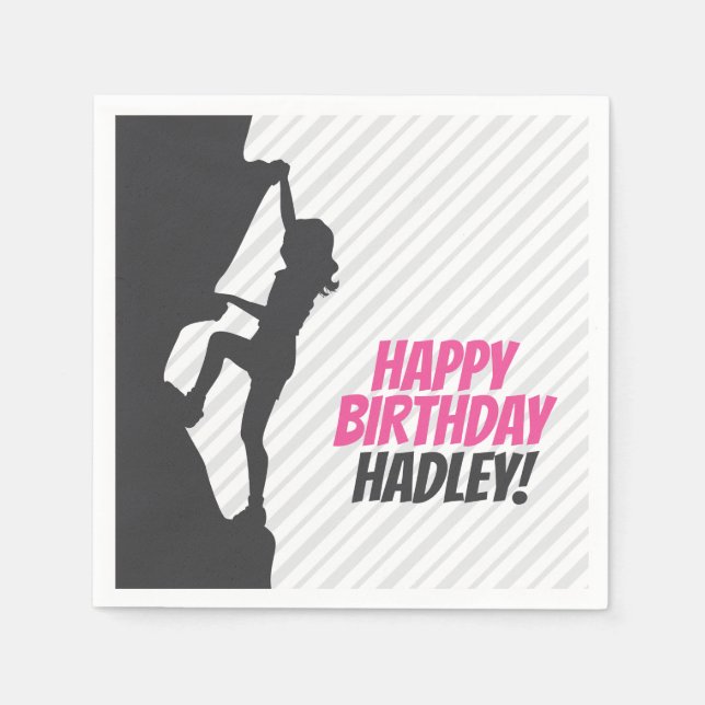 Pink Rock Climbing Birthday | Rock Climbing Custom Napkins (Front)