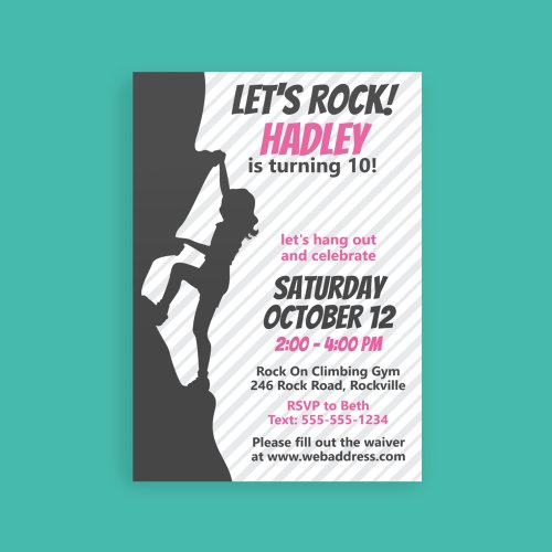 Pink Rock Climbing Birthday  Rock Climbing Invitation