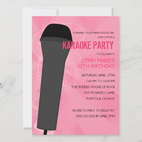 Pink Rock Out Karaoke Birthday Party Invitation