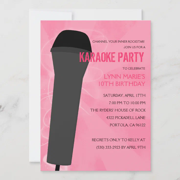 Pink Rock Out Karaoke Birthday Party Invitation 