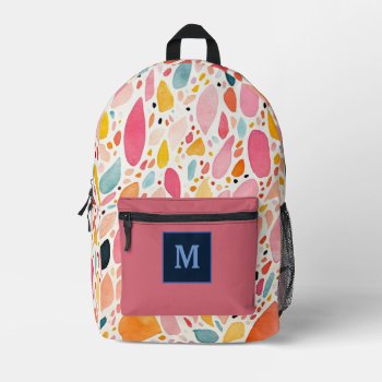 Pink Rock Pattern Modern Monogram  Printed Backpack by Trendshop at Zazzle