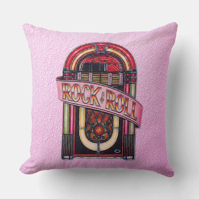 Pink Rock & Roll Juke Box Retro Throw Pillow (Front)