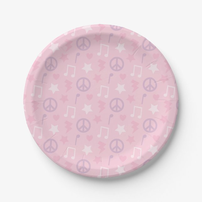 Pink Rock Star Girls Birthday Party Supplies Paper Plates (Front)