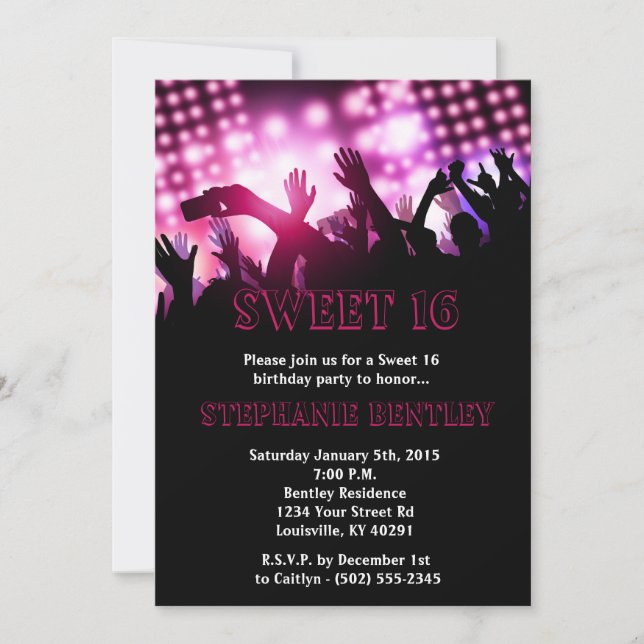Pink Rock Star Sweet 16 Birthday Invitation (Front)