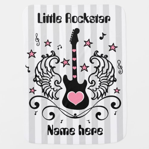 Pink rocker star guitar with wings custom receiving blanket