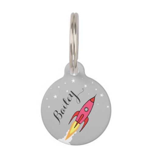 Pink Rocket Outer Space Personalized Name Template Pet Name Tag