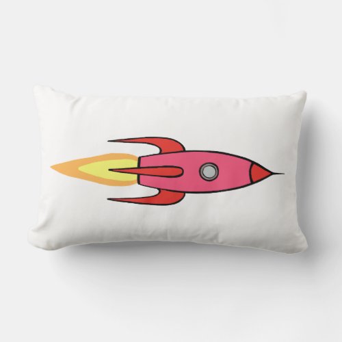 Pink Rocket Ship Outer Space Kids Room Decor Girls Lumbar Pillow