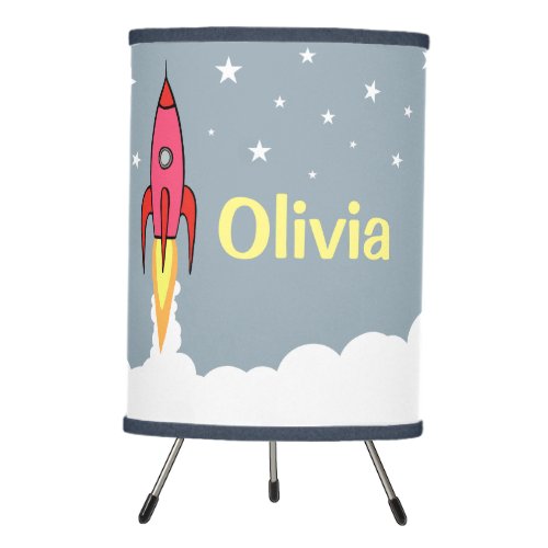Pink Rocket Ship Outer Space Personalized Girl Tripod Lamp